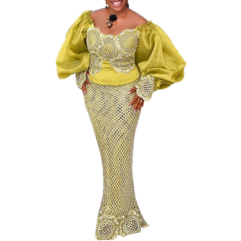 2 Piece Sets African Dresses For Women Bodycon Mermaid Sexy Maxi Dress Elegant Wedding Gowns Ankara Long Dress 2022 New Robes