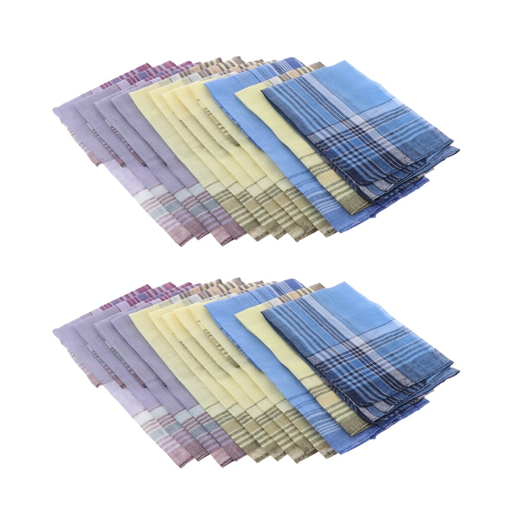 24Pack Men's Plaid Pattern Cotton Handkerchiefs Classic Pocket Square Hanky