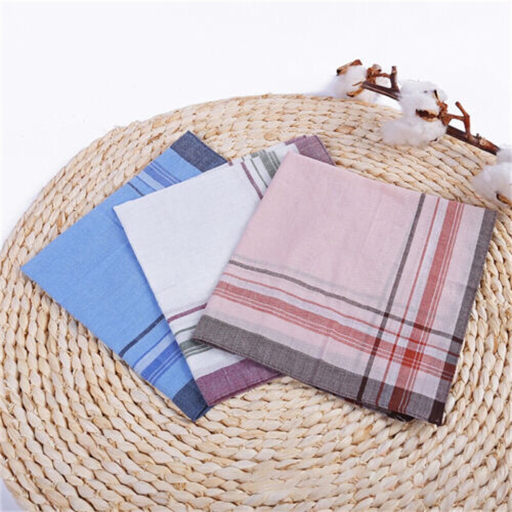 12 Pcs Men's Pocket Handkerchiefs Cotton Blend Sweat Absorbing Classic Fashion Lattice for Elderly Women's Universal Hanky Gift