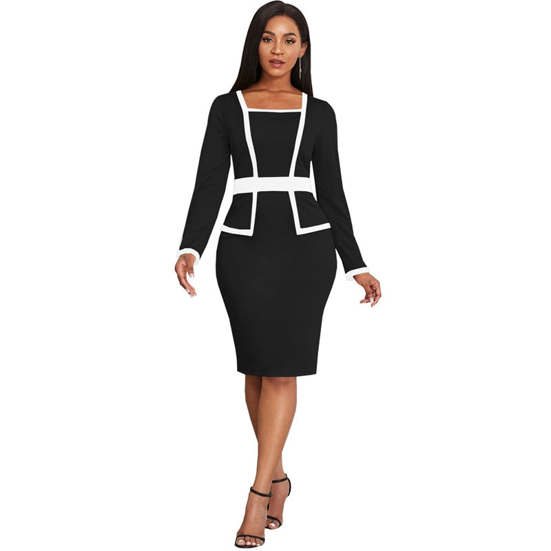 2022 Popular Women Elegant Office Work Church Dresses Fashion Long Sleeve Knee Length Formal Leisure Pencil Midi Dress