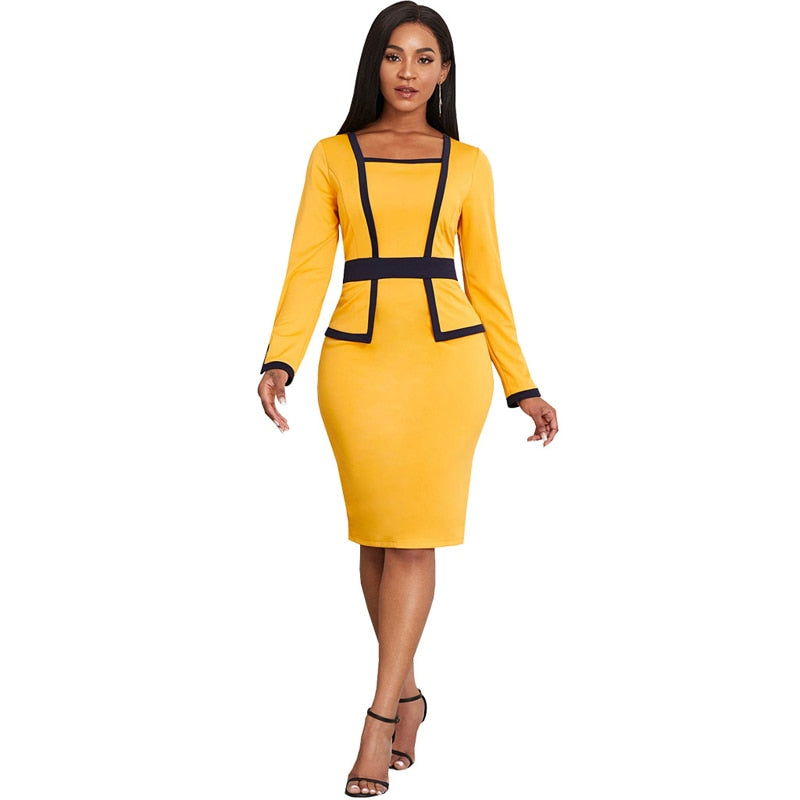 2022 Popular Women Elegant Office Work Church Dresses Fashion Long Sleeve Knee Length Formal Leisure Pencil Midi Dress