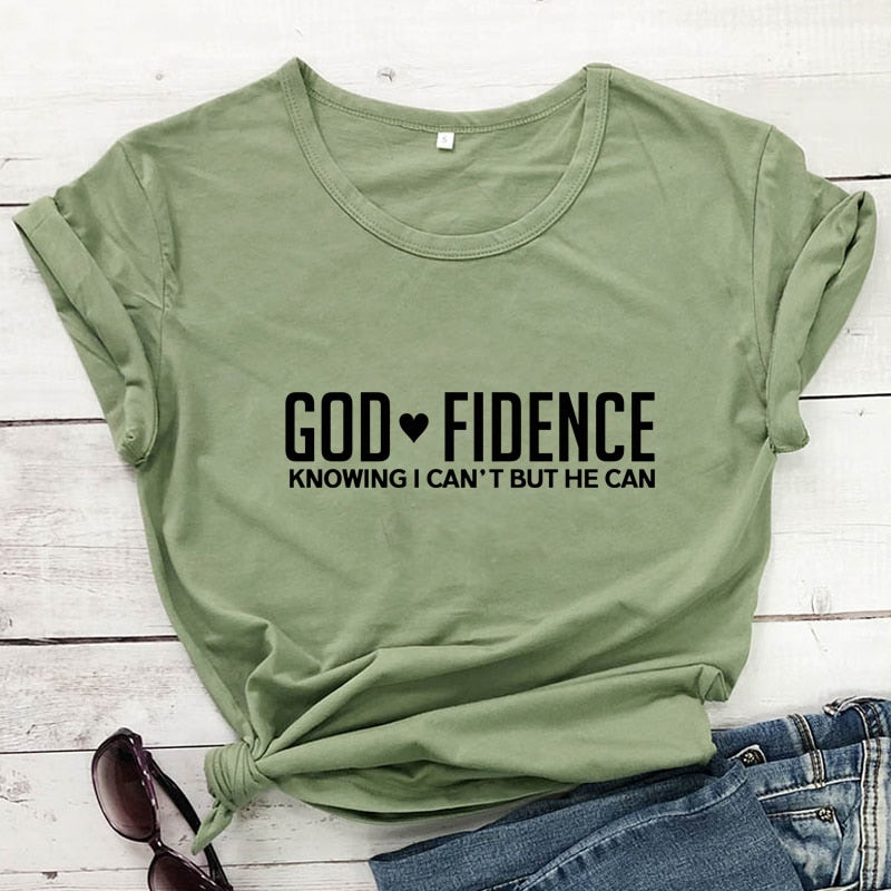 God Fidence Knowing I Can&#39;t But He Can T-shirt Scripture Bible Verses Tops Tees Women Religious Christian Tshirt Clothing