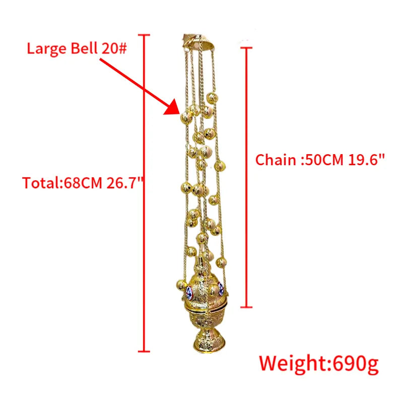 Incense Burner  Orthodox Church Mass Liturgical Censer  Articles Wall Hanging  With 24 Bells Gold Plating rosarios religiosos