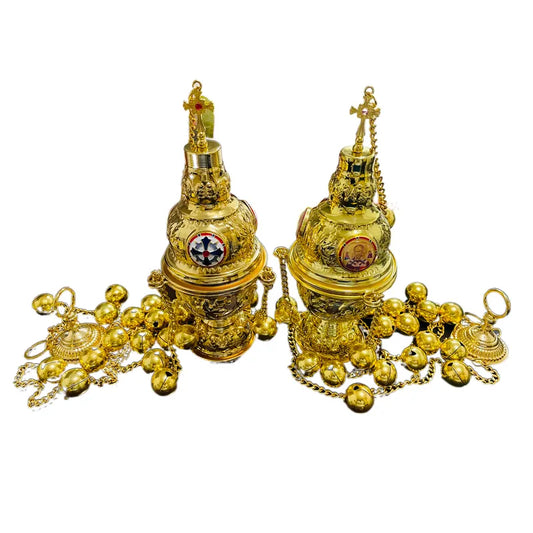 Incense Burner  Orthodox Church Mass Liturgical Censer  Articles Wall Hanging  With 24 Bells Gold Plating rosarios religiosos