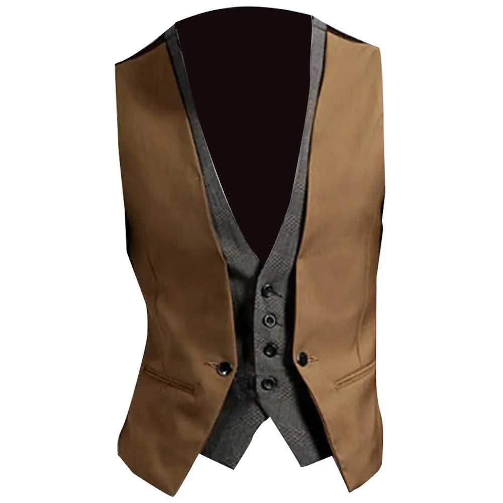 Two-pieces Men Fake V Neck Sleeveless Button Pocket Slim Waistcoat Jacket Fit Waistcoat chaleco hombre gilets sans manches