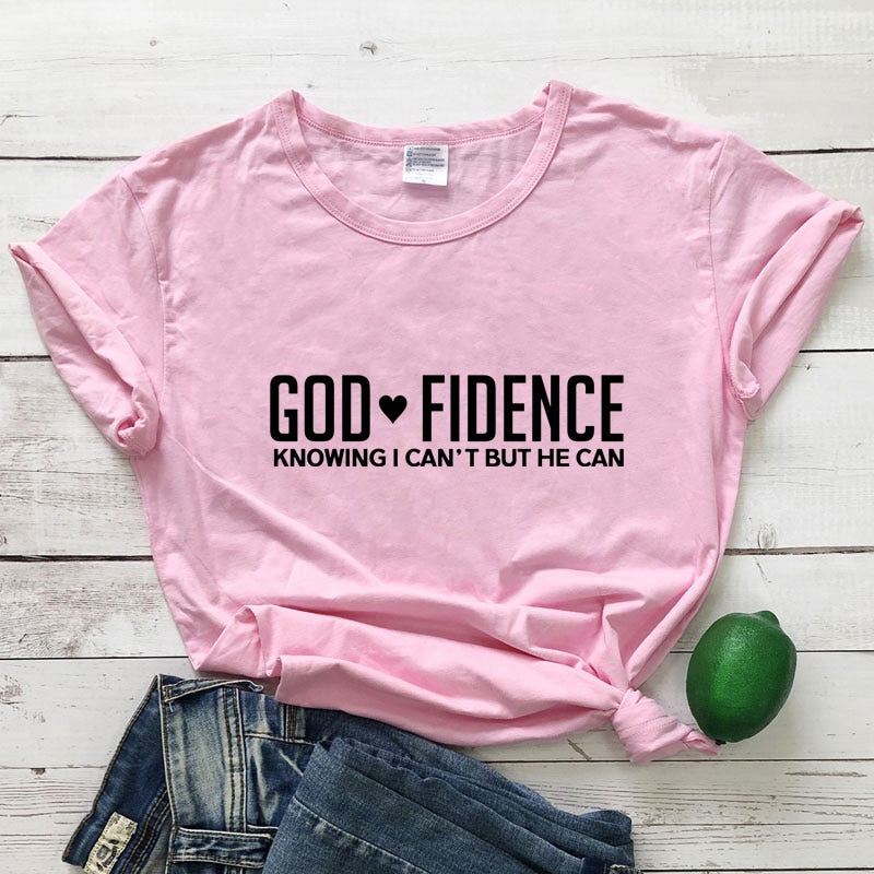 God Fidence Knowing I Can&#39;t But He Can T-shirt Scripture Bible Verses Tops Tees Women Religious Christian Tshirt Clothing