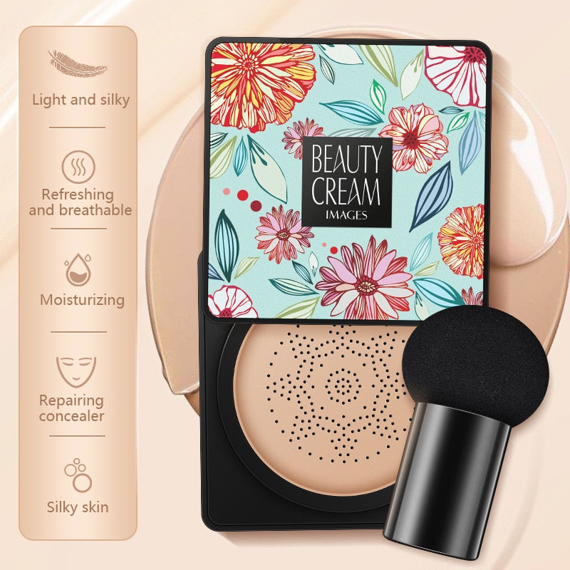 BB Air Cushion Foundation Mushroom Head CC Cream Concealer Whitening Makeup Cosmetic Waterproof Brighten Face Base Tone