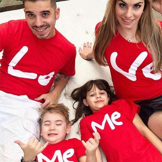 Father&Mother&Kid Clothes Summer Family Matching Outfits Parent-child Red Love Letter Print T-shirt Short Sleeve Pullover Tops