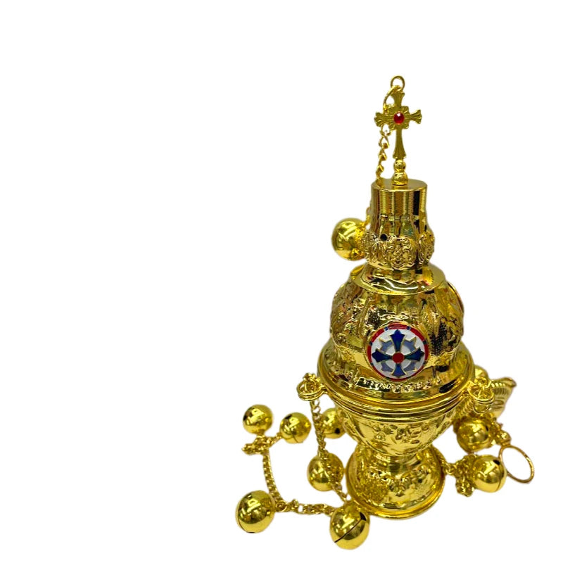 Incense Burner  Orthodox Church Mass Liturgical Censer  Articles Wall Hanging  With 24 Bells Gold Plating rosarios religiosos