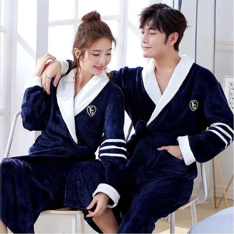 Winter Thick Warm Female Coral Fleece Kimono Robe Lovers Couple Nightgown Bath Gown Sleepwear Men Large Nightwear M L XL XXL 3XL