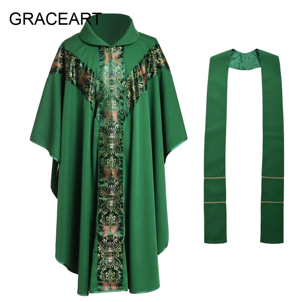 Priest Costume Pope Catholic Men Church Clergy Fathers Chasuble Catholic Vestments Cope Robe