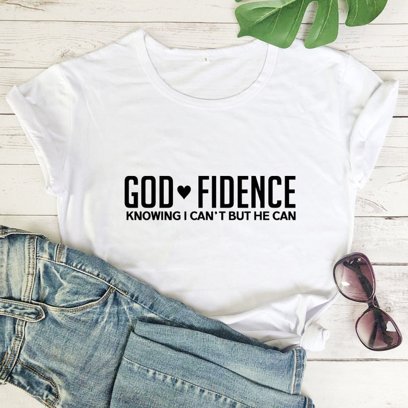 God Fidence Knowing I Can&#39;t But He Can T-shirt Scripture Bible Verses Tops Tees Women Religious Christian Tshirt Clothing