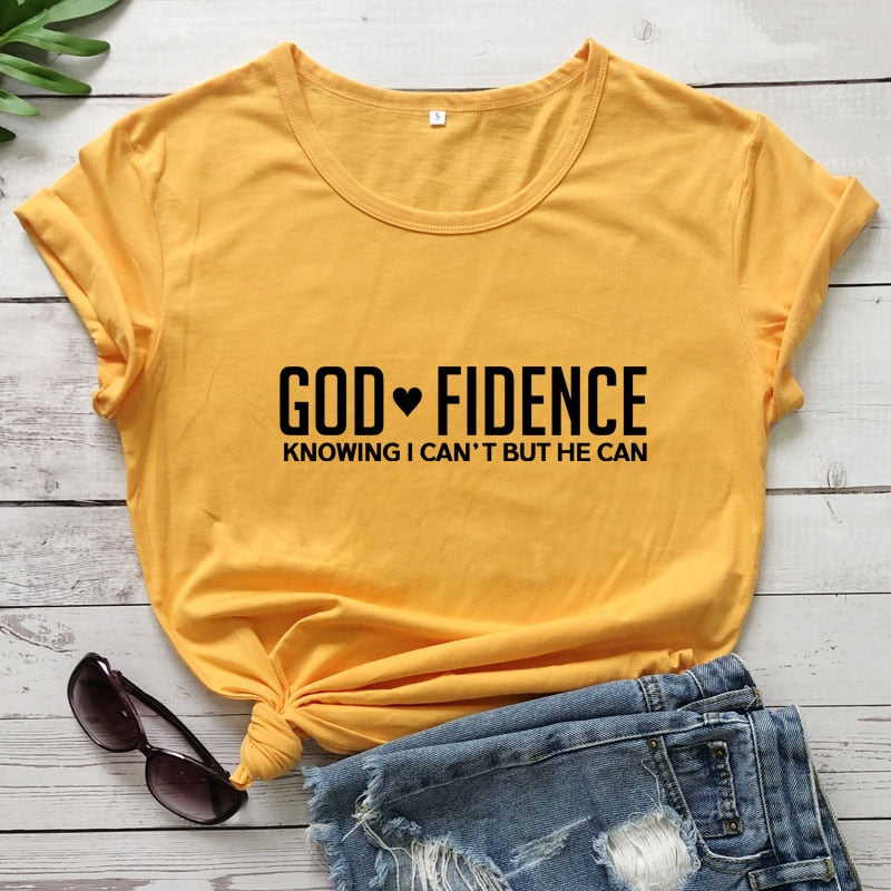 God Fidence Knowing I Can&#39;t But He Can T-shirt Scripture Bible Verses Tops Tees Women Religious Christian Tshirt Clothing