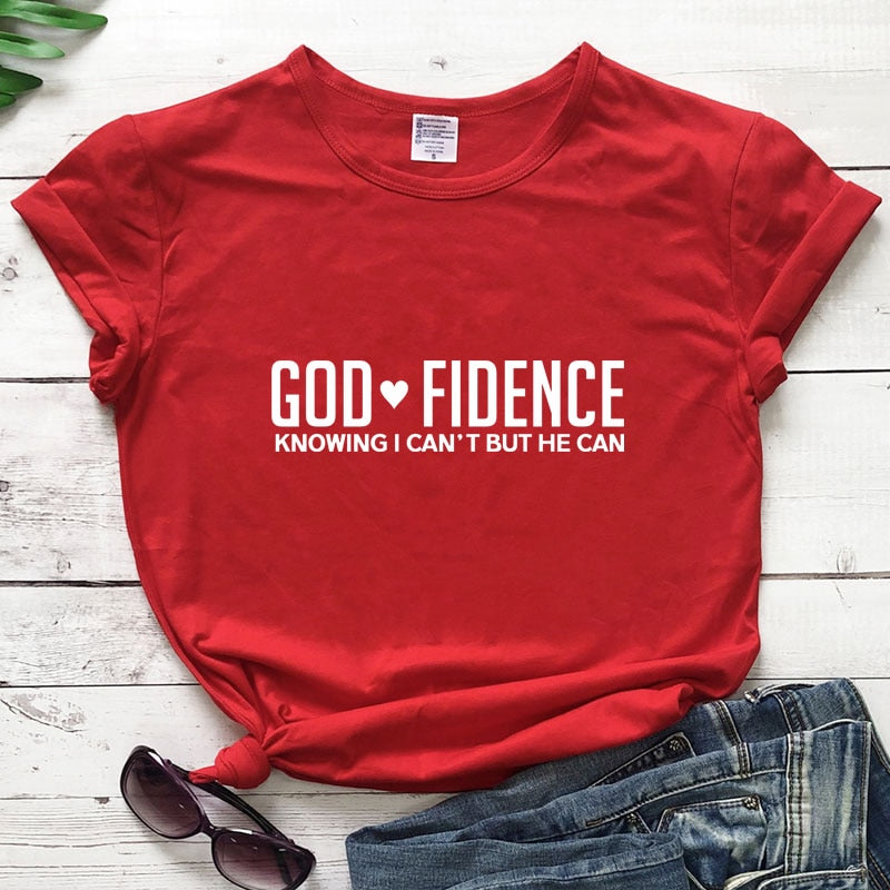 God Fidence Knowing I Can&#39;t But He Can T-shirt Scripture Bible Verses Tops Tees Women Religious Christian Tshirt Clothing