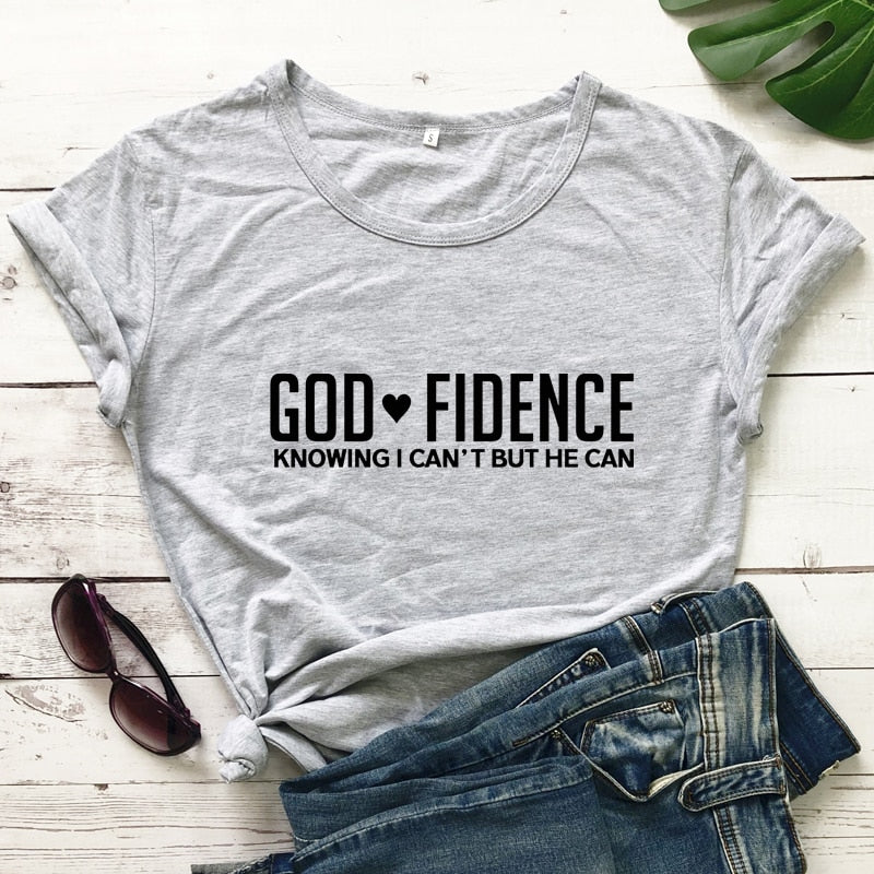 God Fidence Knowing I Can&#39;t But He Can T-shirt Scripture Bible Verses Tops Tees Women Religious Christian Tshirt Clothing