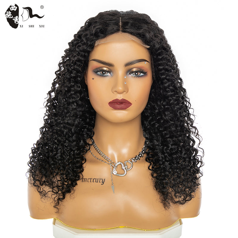 90% Human Hair Deep Curly T Part Lace Wigs African Black Wig Long Head Cover