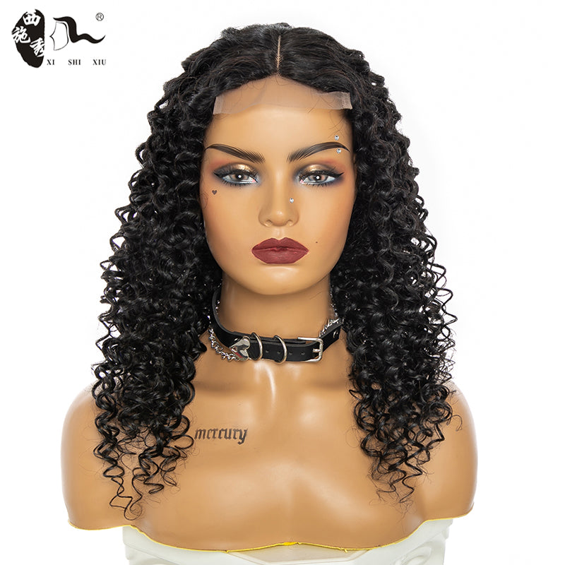 90% Human Hair Deep Curly T Part Lace Wigs African Black Wig Long Head Cover