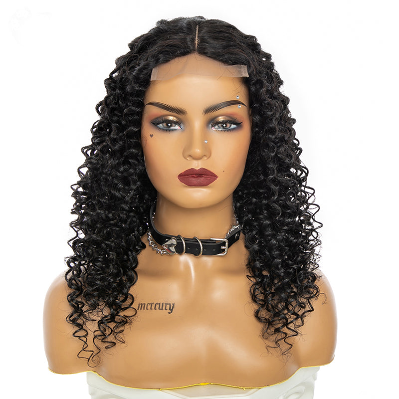 90% Human Hair Deep Curly T Part Lace Wigs African Black Wig Long Head Cover