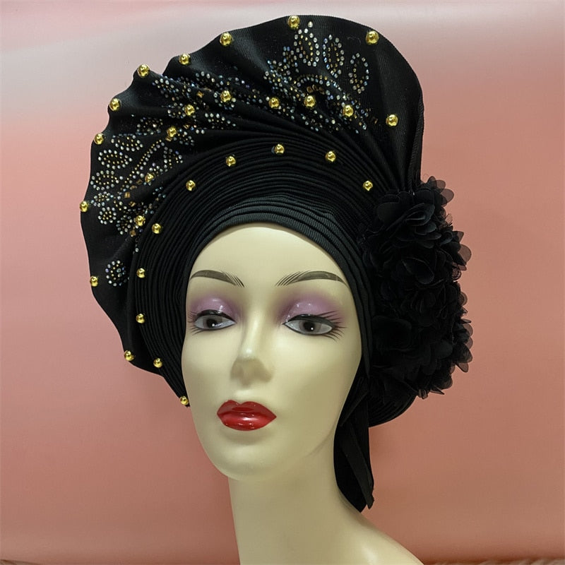 latest aso oke auto gele headtie Already Handmade African Cap Nigerian Wedding Gele Women Braid Turbans Ladies head Wraps 7L0981