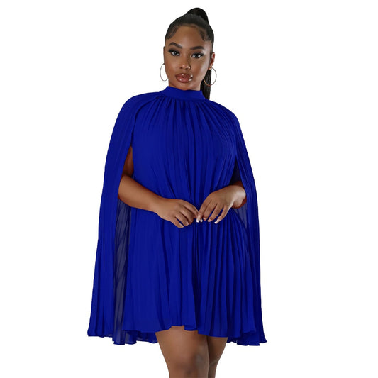 Fashion Casual Women Summer Mini Dress Female Pullover Pleated Robe Girl's Party Cape Vestidos Lady's Chiffon Dresses