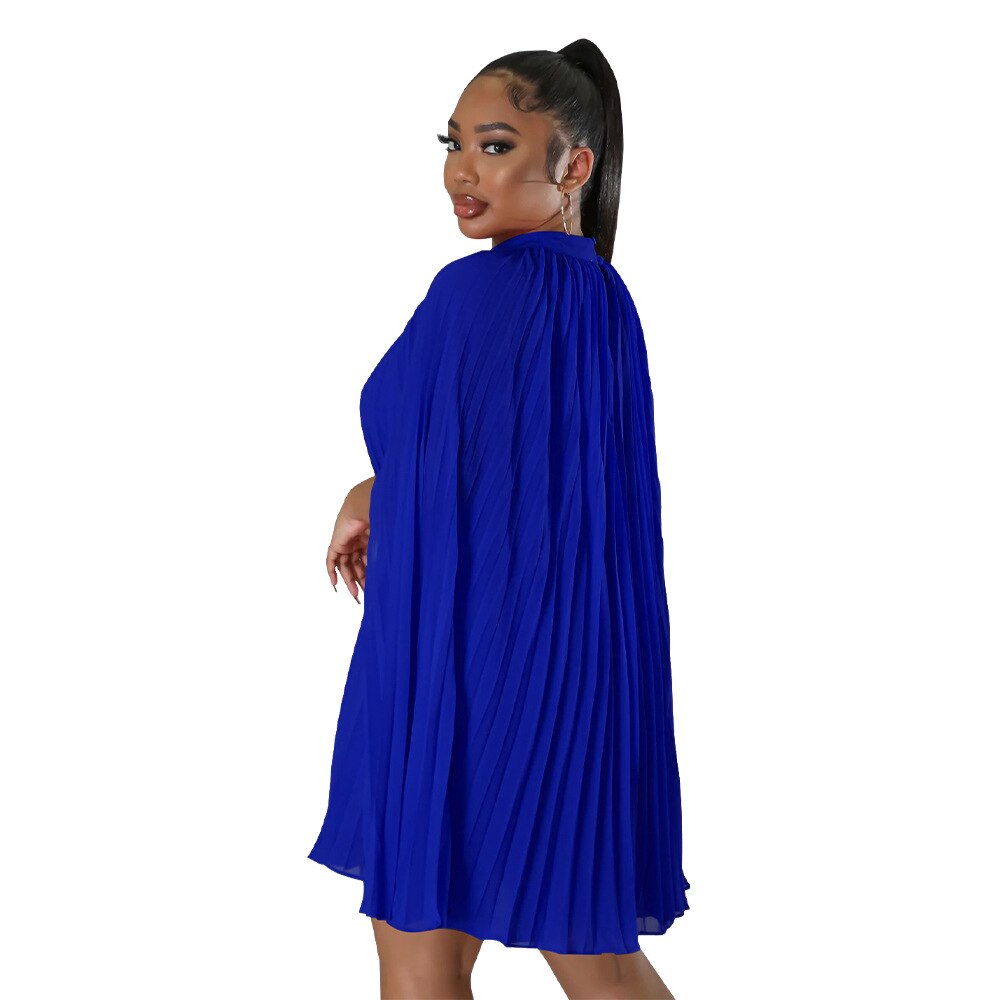 Fashion Casual Women Summer Mini Dress Female Pullover Pleated Robe Girl's Party Cape Vestidos Lady's Chiffon Dresses