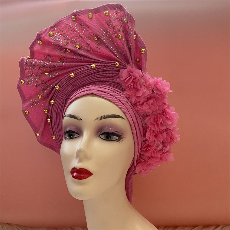 latest aso oke auto gele headtie Already Handmade African Cap Nigerian Wedding Gele Women Braid Turbans Ladies head Wraps 7L0981