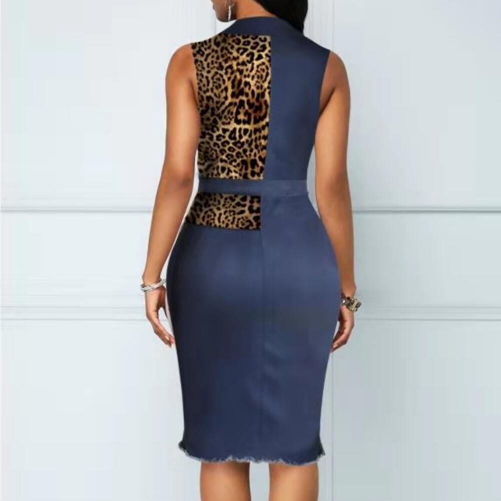 ICCLEK Elegant Women Denim Dress Plus Size Leopard Dress For Women 2023 Fashion Women'S Summer Dress Africa Clothes