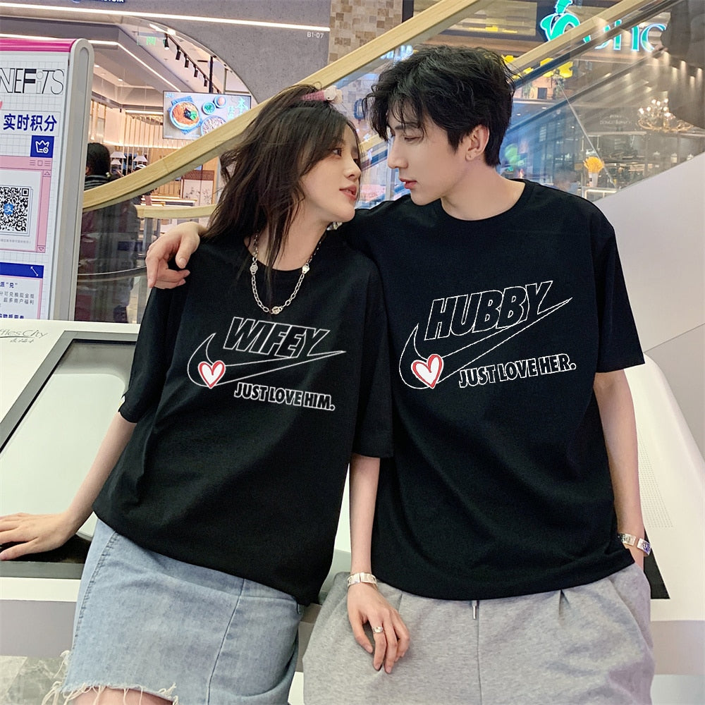 240g High Quality Cotton Hubby Wifey Love Couples Matching Valentine's Lover Gift Vacation Summer Short Sleeve TShirt Tee