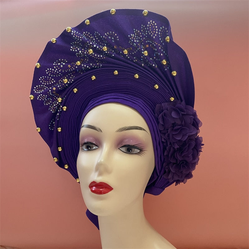 latest aso oke auto gele headtie Already Handmade African Cap Nigerian Wedding Gele Women Braid Turbans Ladies head Wraps 7L0981