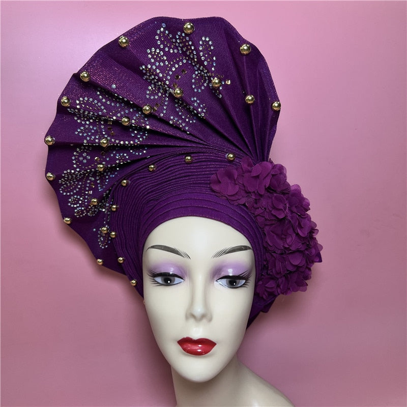 latest aso oke auto gele headtie Already Handmade African Cap Nigerian Wedding Gele Women Braid Turbans Ladies head Wraps 7L0981