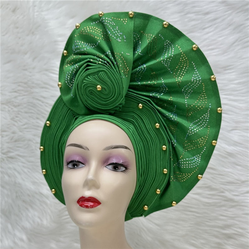 latest aso oke auto gele headtie Already Handmade African Cap Nigerian Wedding Gele Women Braid Turbans Ladies head Wraps 7L0981