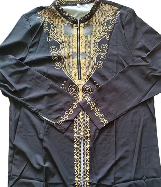 African Clothes for Men 2021 African Men Polyester Black Long Sleeve Plus Size Shirts African Clothing M-4XL