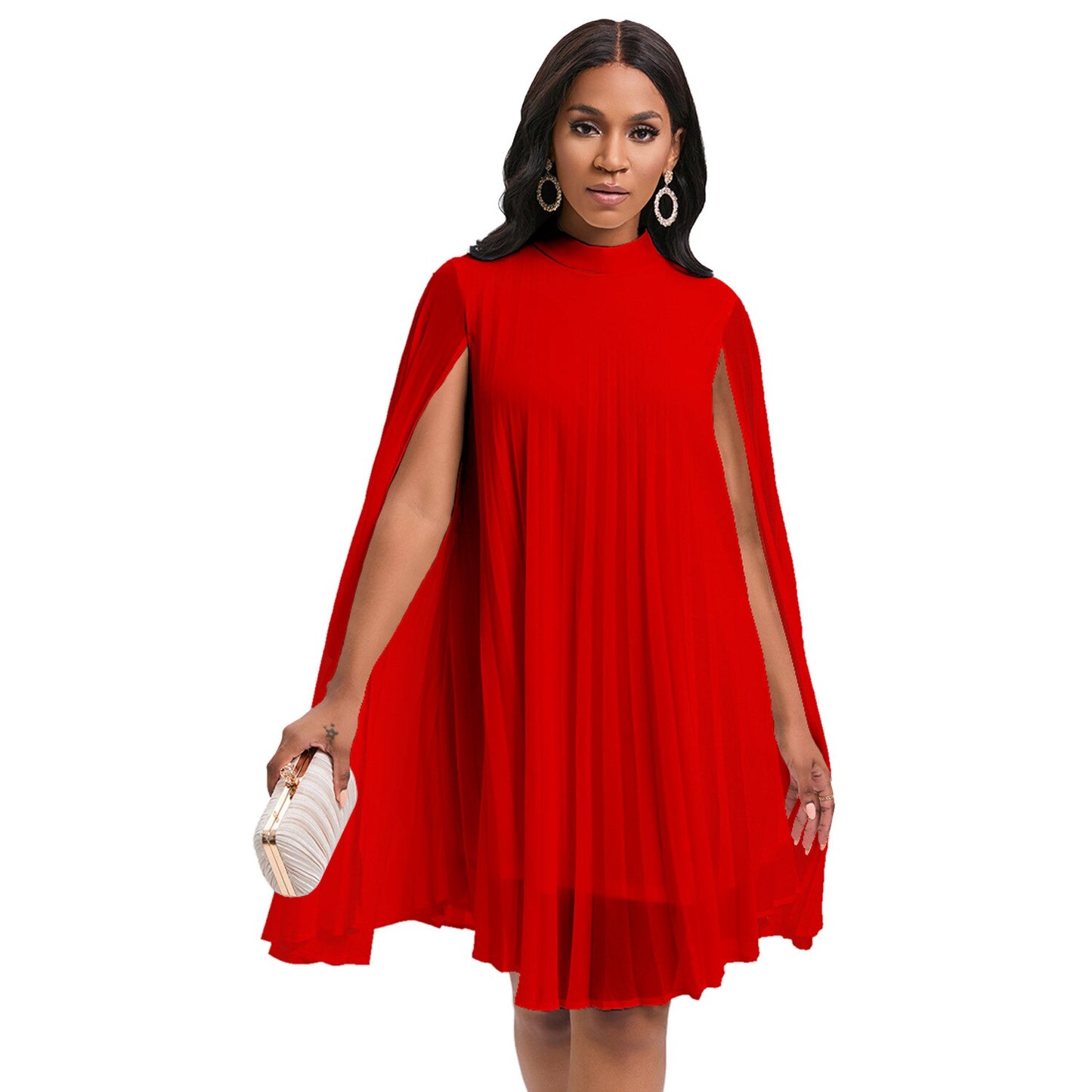 African Dresses for Women Summer Elegant African Women Party Polyester Bat Sleeves Pleated Dress Fashion Evening Birthday Gowns