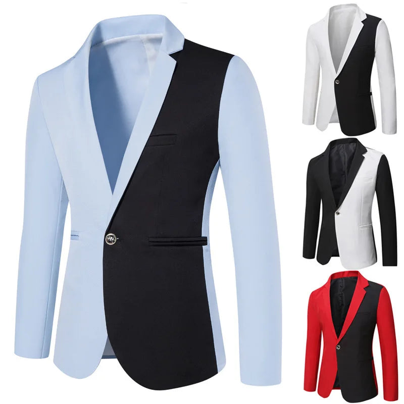 Men Blazer Spring and Autumn Simple Personalized Color Matching Casual Jacket Loose White Red Black Sky Blue Suit Coats