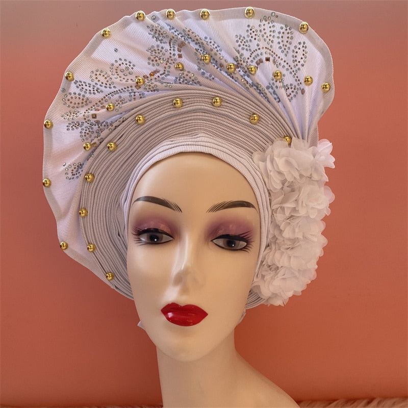 latest aso oke auto gele headtie Already Handmade African Cap Nigerian Wedding Gele Women Braid Turbans Ladies head Wraps 7L0981