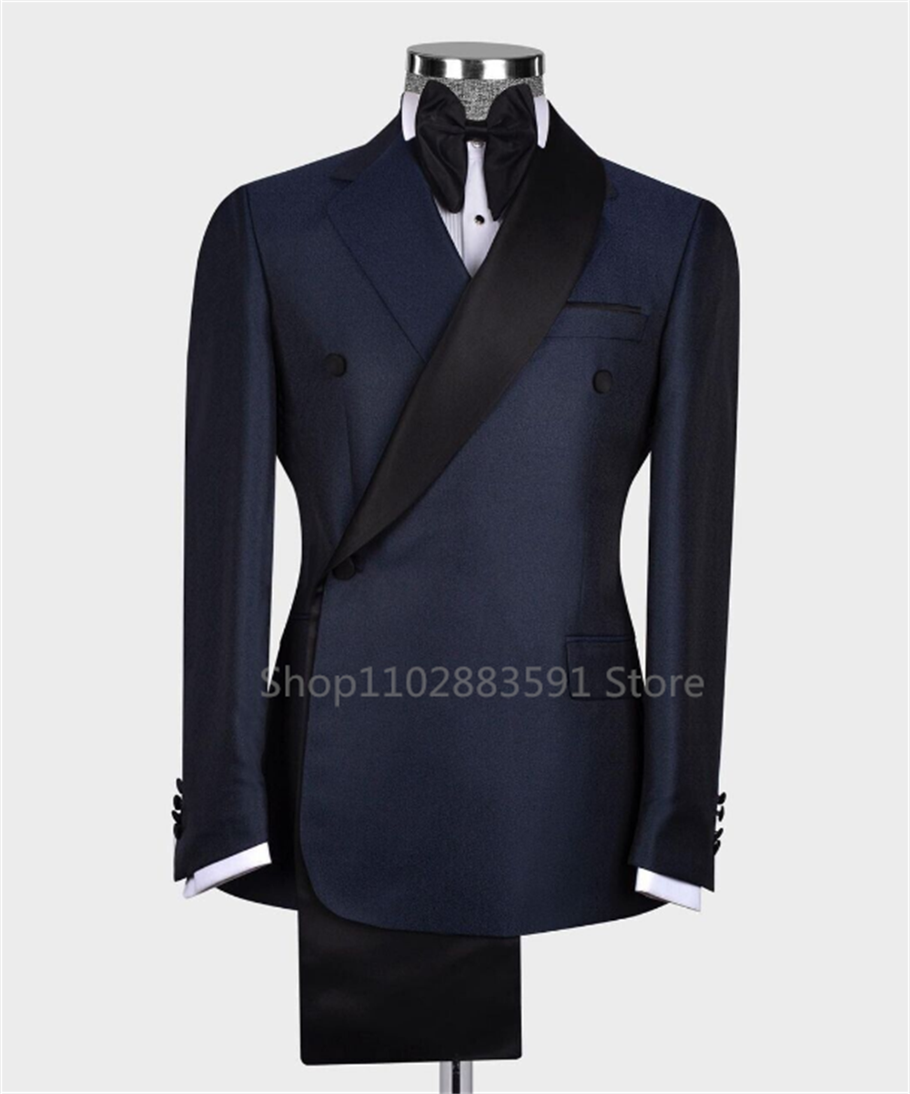 Fashion Suits for Men Slim Fit Double Breasted Blazer Pants 2 Pieces Set Prom Wedding Business Men Suit Shawl Lapel Tuxedo