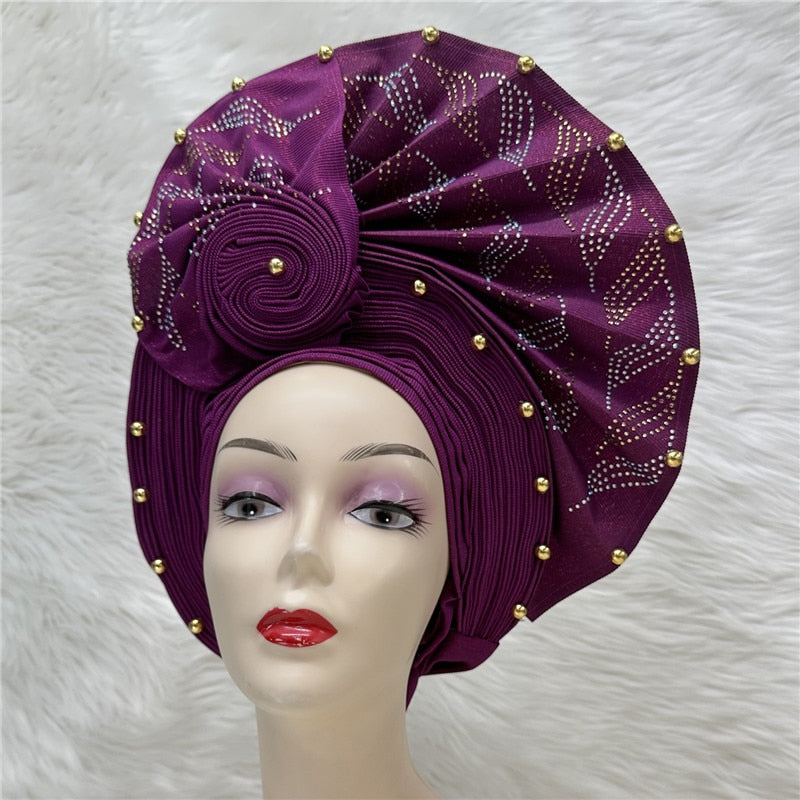 latest aso oke auto gele headtie Already Handmade African Cap Nigerian Wedding Gele Women Braid Turbans Ladies head Wraps 7L0981