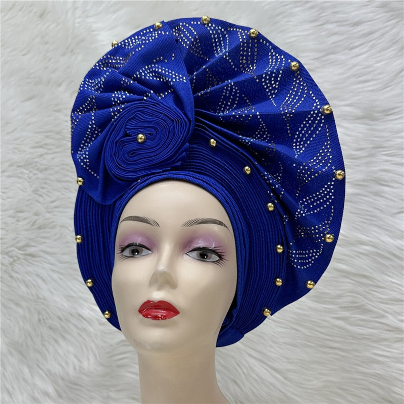 latest aso oke auto gele headtie Already Handmade African Cap Nigerian Wedding Gele Women Braid Turbans Ladies head Wraps 7L0981