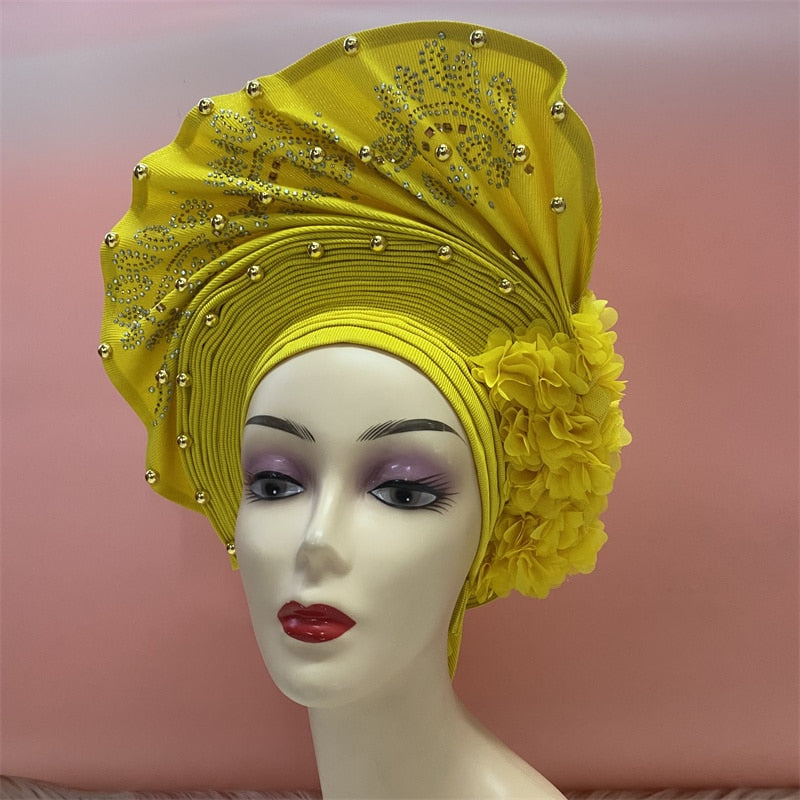 latest aso oke auto gele headtie Already Handmade African Cap Nigerian Wedding Gele Women Braid Turbans Ladies head Wraps 7L0981