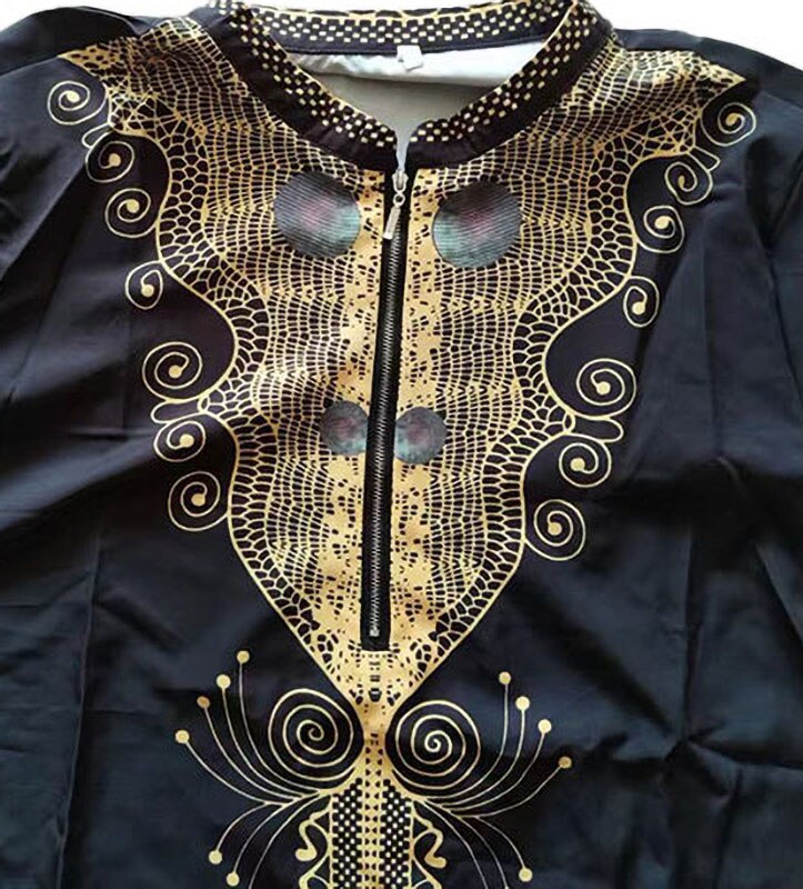 African Clothes for Men 2021 African Men Polyester Black Long Sleeve Plus Size Shirts African Clothing M-4XL