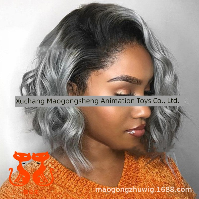 European and American Fashionable Women's Gradient Silver Gray Fluffy Wig