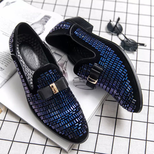 2022 Men Evening formal Dress Rhinestone Shoes Loafers Casual Prom Wedding Party Leather slip on Shoes Men Silver Plus Size 48