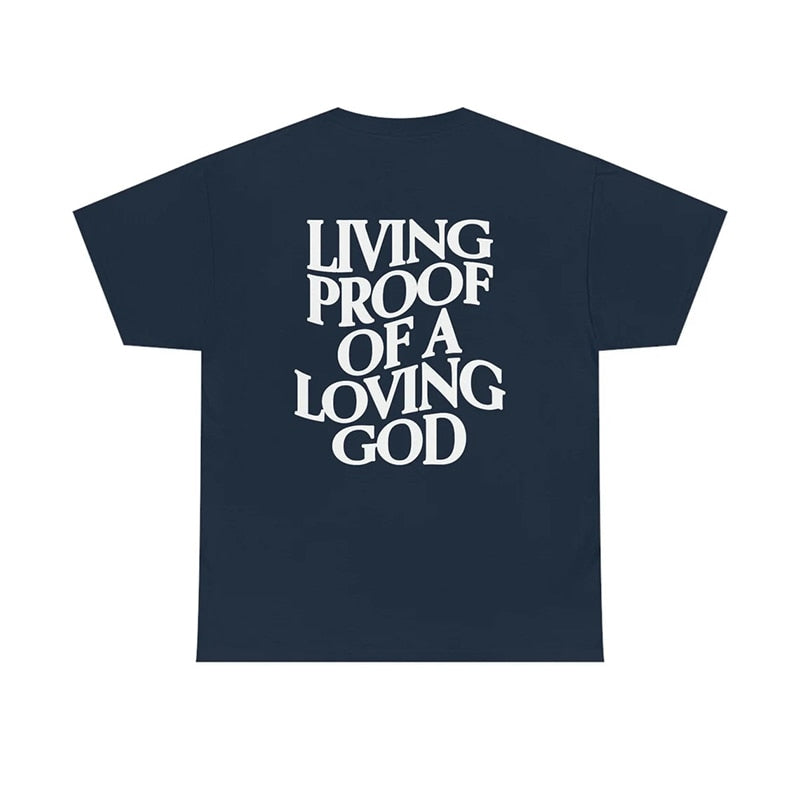 Men Women Summer Living Proof of a Loving God Print Y2k T-shirt Unisex Christian Cross Jesus Short Sleeved Tees Loose Cotton Top