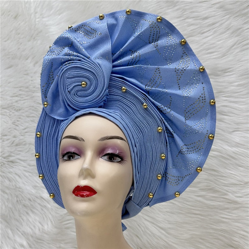 latest aso oke auto gele headtie Already Handmade African Cap Nigerian Wedding Gele Women Braid Turbans Ladies head Wraps 7L0981