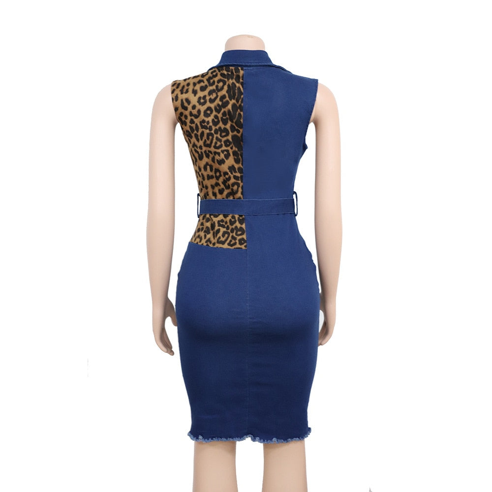 ICCLEK Elegant Women Denim Dress Plus Size Leopard Dress For Women 2023 Fashion Women'S Summer Dress Africa Clothes