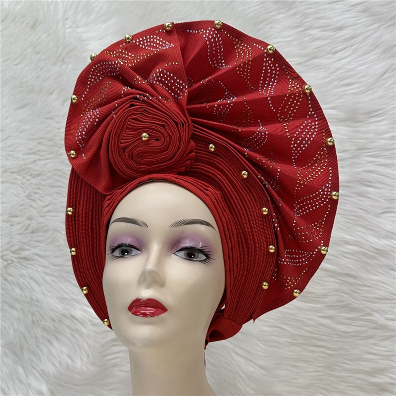 latest aso oke auto gele headtie Already Handmade African Cap Nigerian Wedding Gele Women Braid Turbans Ladies head Wraps 7L0981