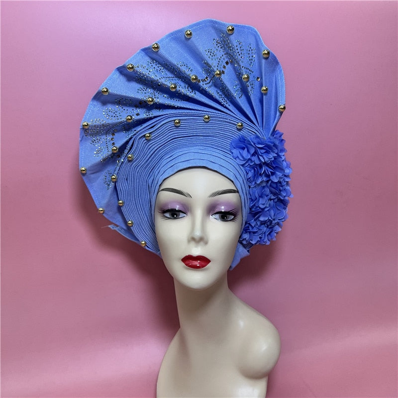 latest aso oke auto gele headtie Already Handmade African Cap Nigerian Wedding Gele Women Braid Turbans Ladies head Wraps 7L0981