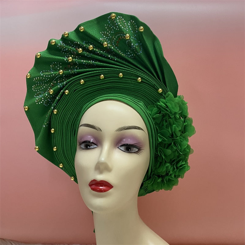 latest aso oke auto gele headtie Already Handmade African Cap Nigerian Wedding Gele Women Braid Turbans Ladies head Wraps 7L0981