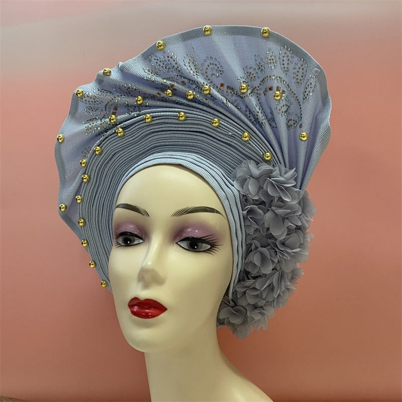 latest aso oke auto gele headtie Already Handmade African Cap Nigerian Wedding Gele Women Braid Turbans Ladies head Wraps 7L0981