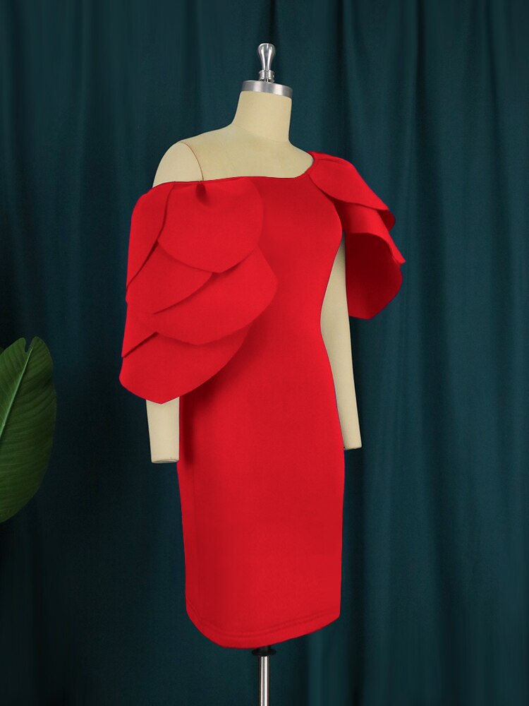 AOMEI Sexy Red Party Dresses Bodycon Women Cascading Ruffles Elegant Short Sleeves Midi Robes Birthday Homecoming 4XL 2023 New